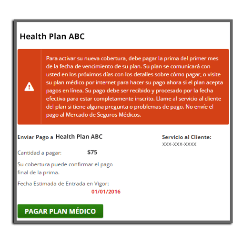Captura de pantalla de Enroll-To-Do-List que muestra el botón "Pagar por su plan de salud".