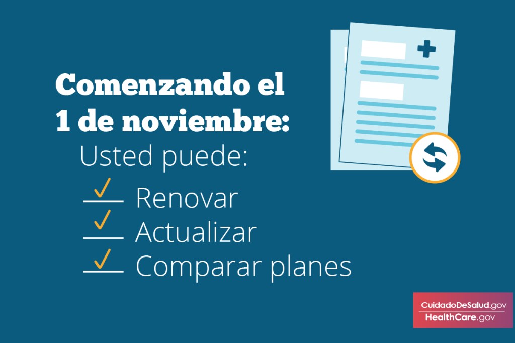 {Renovar cobertura, actualizar información, comparar planes de seguro de salud y precios para la cobertura de salud de 2017} Imagen: {A partir del 1 de noviembre, puede renovar la cobertura, actualizar la información, comparar planes de seguro médico y precios}