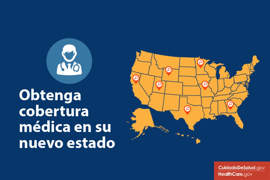 {Obtener cobertura de salud en su nuevo estado} Imagen: {Mapa de Estados Unidos}