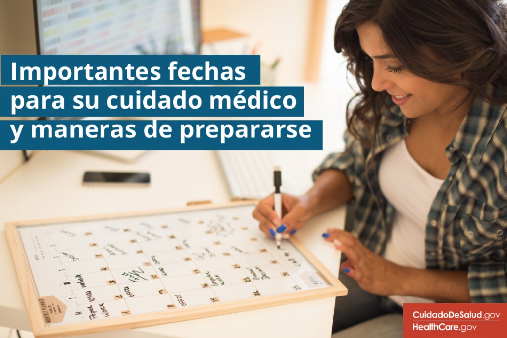 {Fechas importantes de atención médica y formas de prepararse} Imagen: {La mujer escribe los plazos del seguro de salud en el calendario}