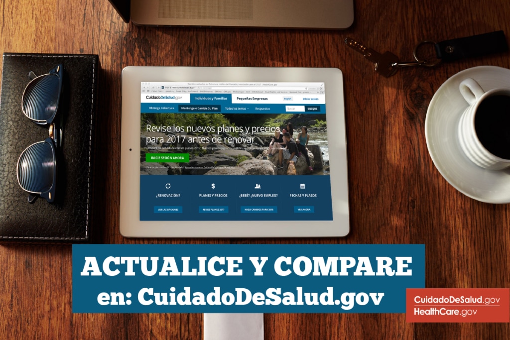 {Aún hay tiempo para actualizar y comparar} Imagen: {Actualizar comparar en CuidadoDeSalud.gov}