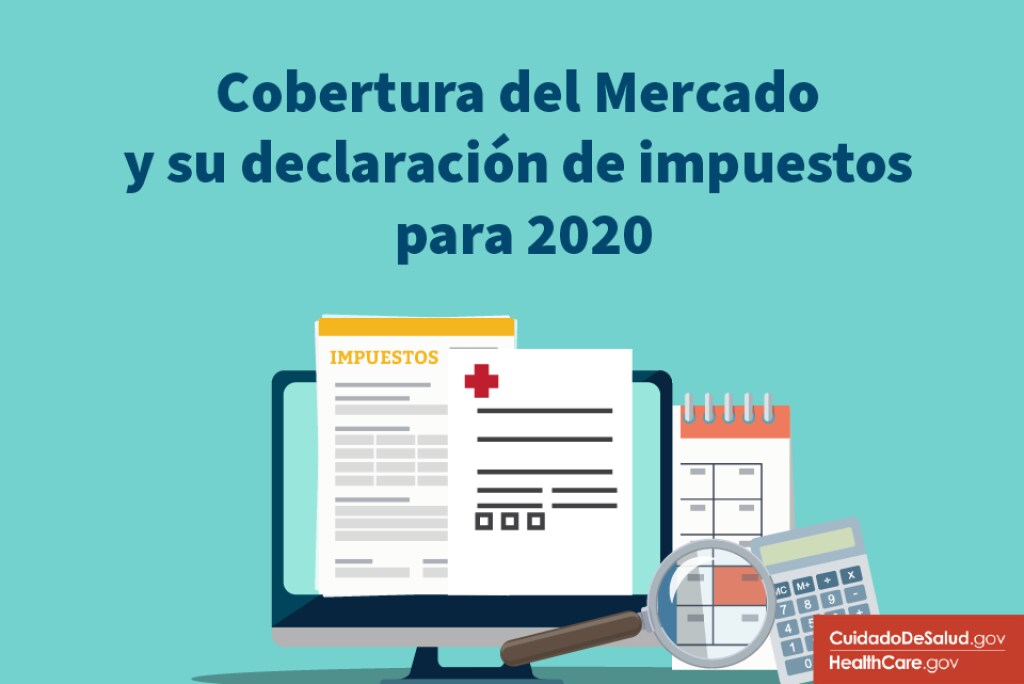Formularios tributarios y calculadora animados en una computadora Imagen: Cobertura del Mercado y declaración de impuestos de 2020